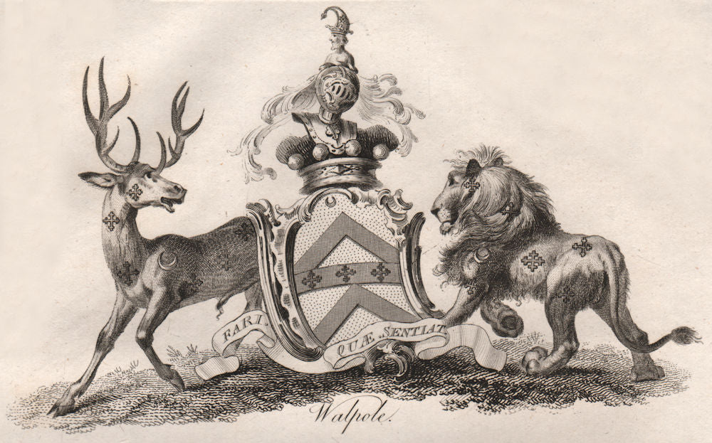 WALPOLE. Coat of Arms. Heraldry 1790 old antique vintage print picture